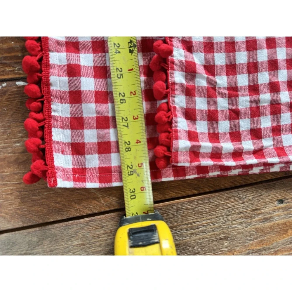 2 Pom Pom Fringed Valance Curtain Gingham Check Pioneer Woman 59